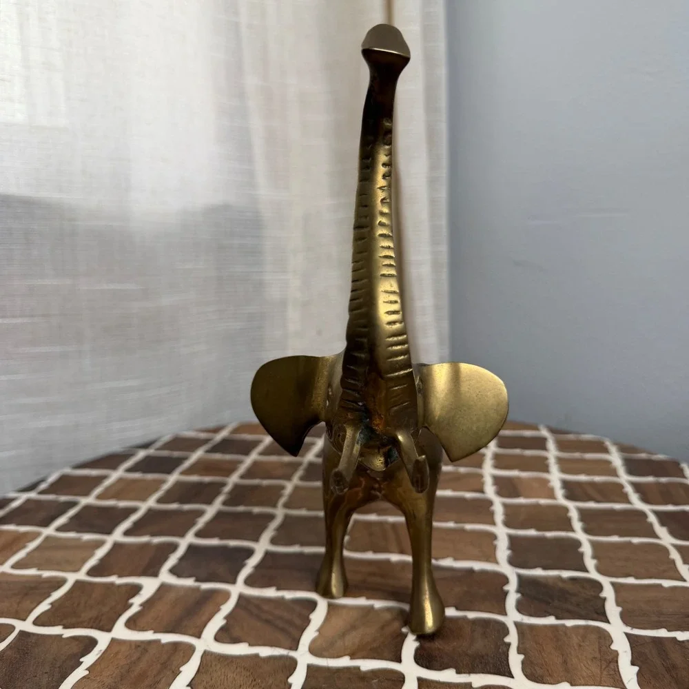 Vintage Brass Elephant Figurine Trunk Up Good Luck Boho Decor Medium 9